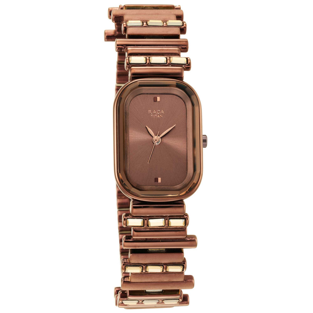 Titan Raga Brown Oval Dial Metal Strap Analog Watch for Women