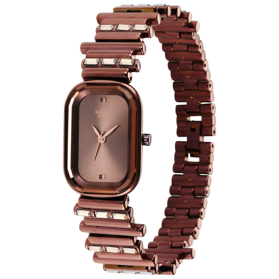 Titan Raga Brown Oval Dial Metal Strap Analog Watch for Women
