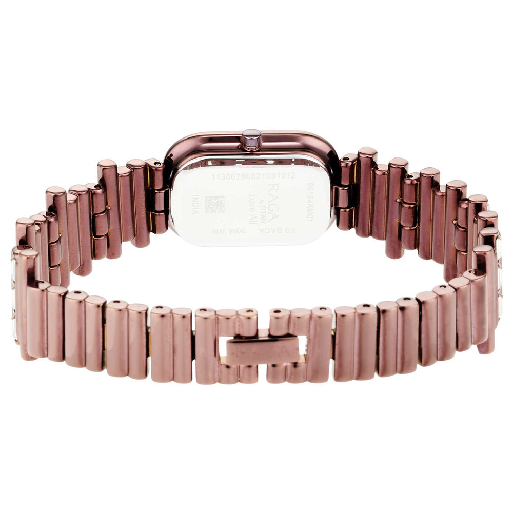 Titan Raga Brown Oval Dial Metal Strap Analog Watch for Women