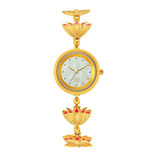 Titan Raga X Masaba Green Dial Gold Metal Strap Analog Watch for Women