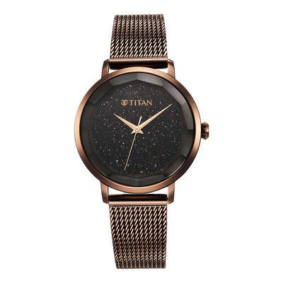 Titan Workwear Black Dial Brown Stainless Steel Strap Analog Watch for Women
