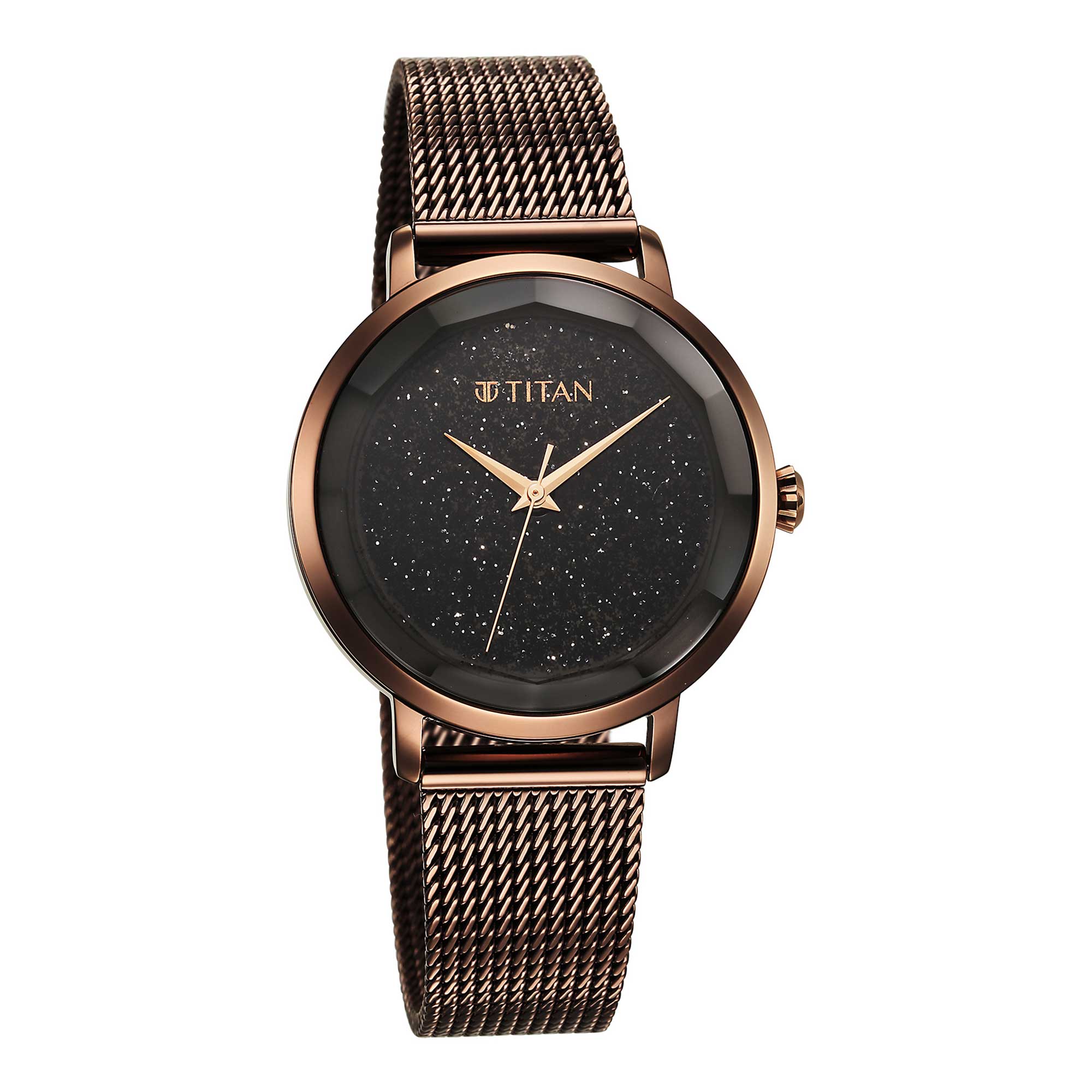 Titan Workwear Black Dial Brown Stainless Steel Strap Analog Watch for Women