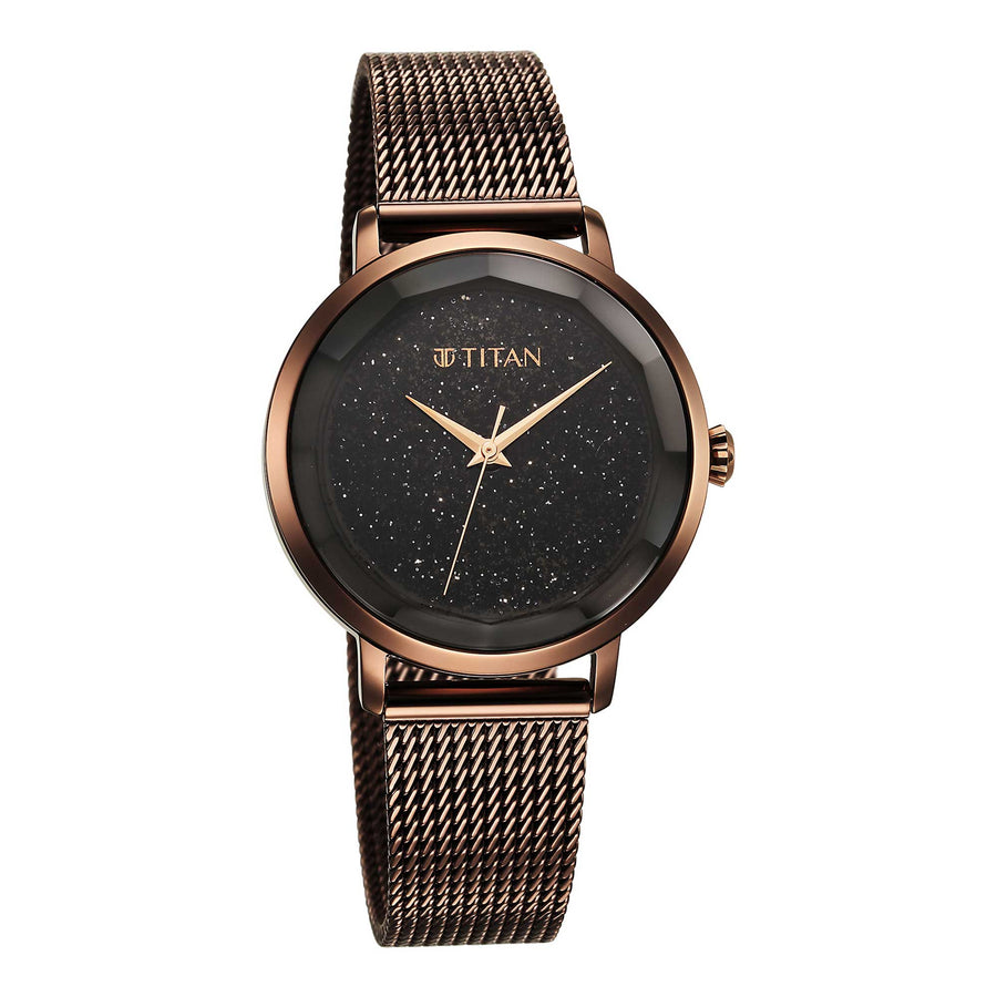 Titan Workwear Black Dial Brown Stainless Steel Strap Analog Watch for Women