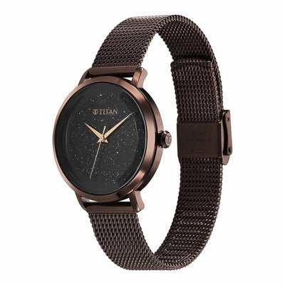 Titan Workwear Black Dial Brown Stainless Steel Strap Analog Watch for Women
