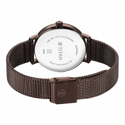 Titan Workwear Black Dial Brown Stainless Steel Strap Analog Watch for Women