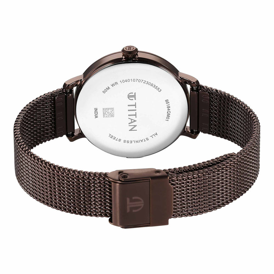 Titan Workwear Black Dial Brown Stainless Steel Strap Analog Watch for Women
