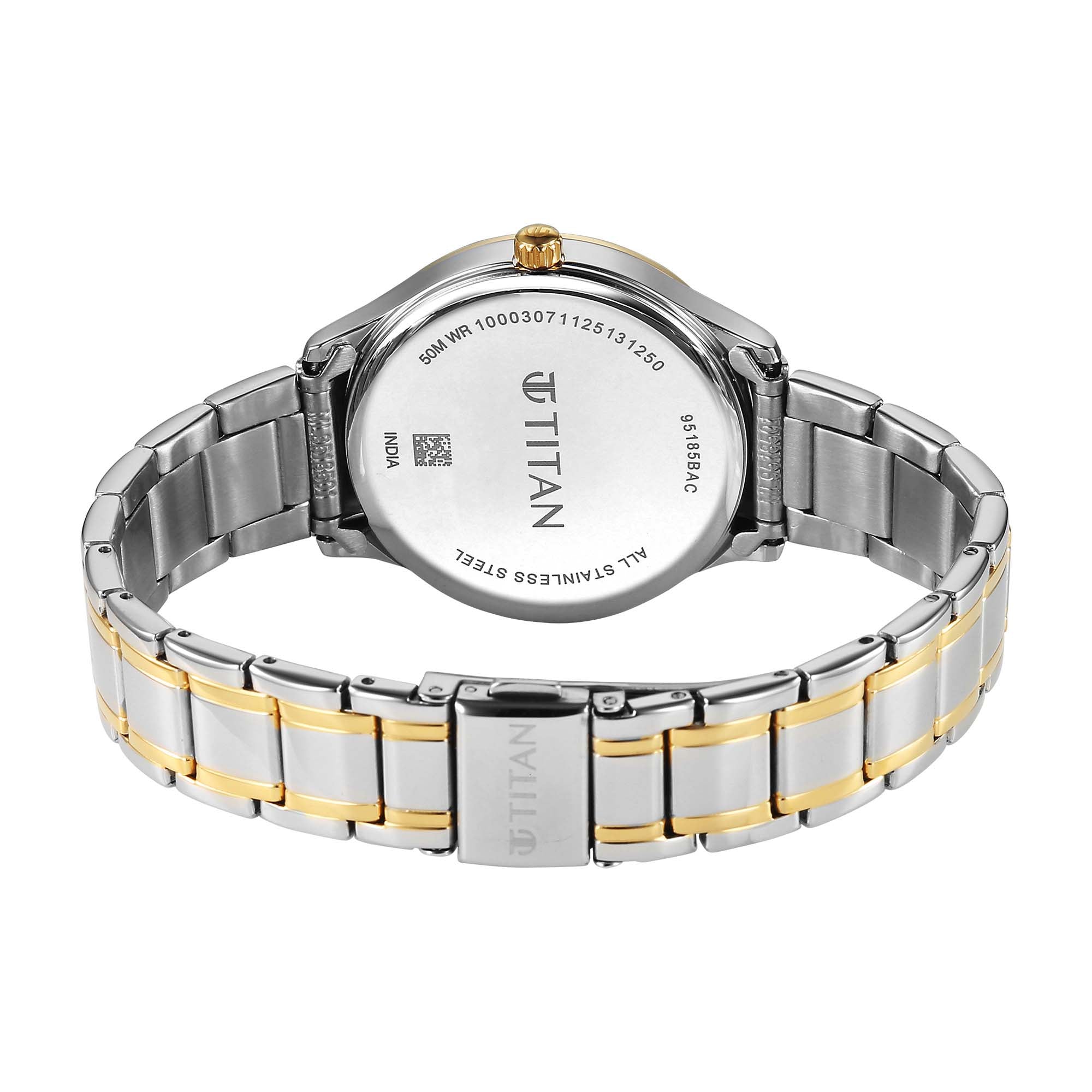 Titan Green Dial Two Toned Stainless Steel Strap Analog with Date Watch For Women