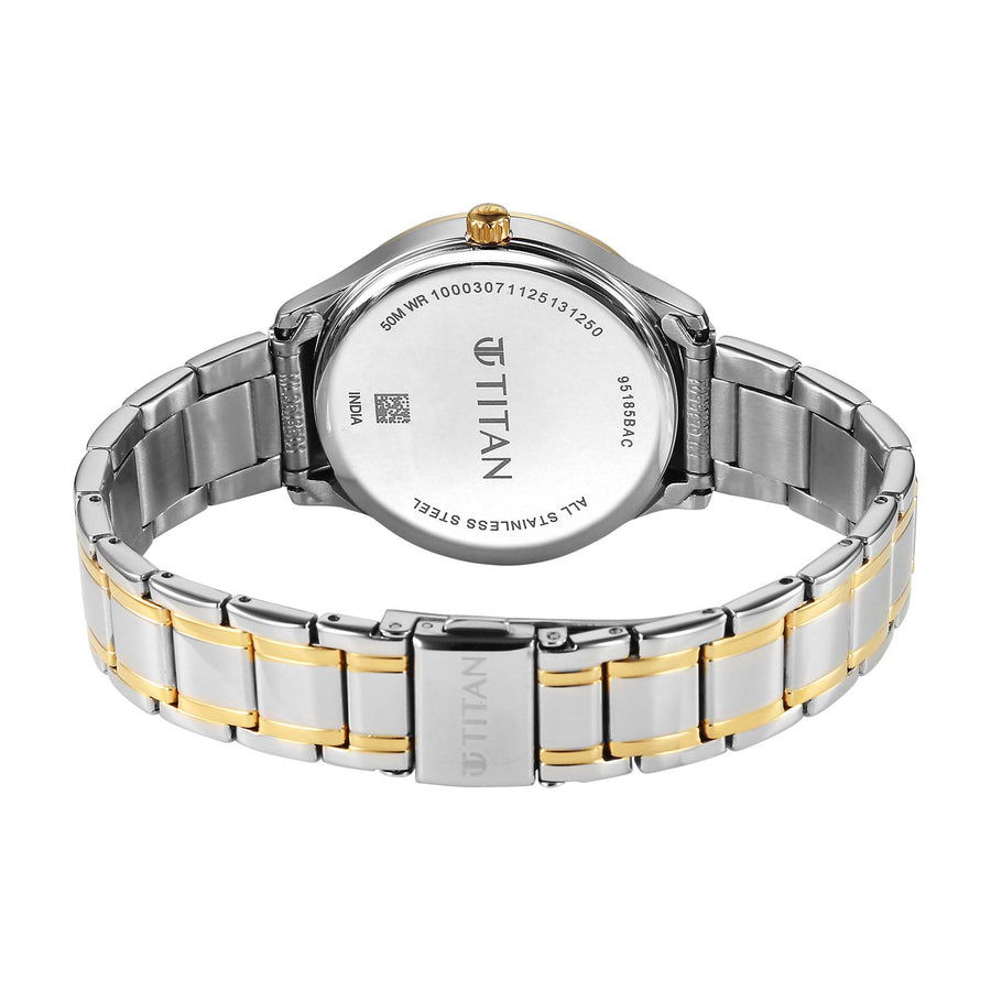 Titan Green Dial Two Toned Stainless Steel Strap Analog with Date Watch For Women