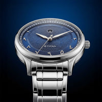 Titan Blue Dial Silver Stainless Steel Strap Analog with Date Watch For Women