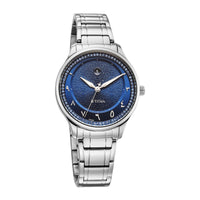 Titan Blue Dial Silver Stainless Steel Strap Analog with Date Watch For Women