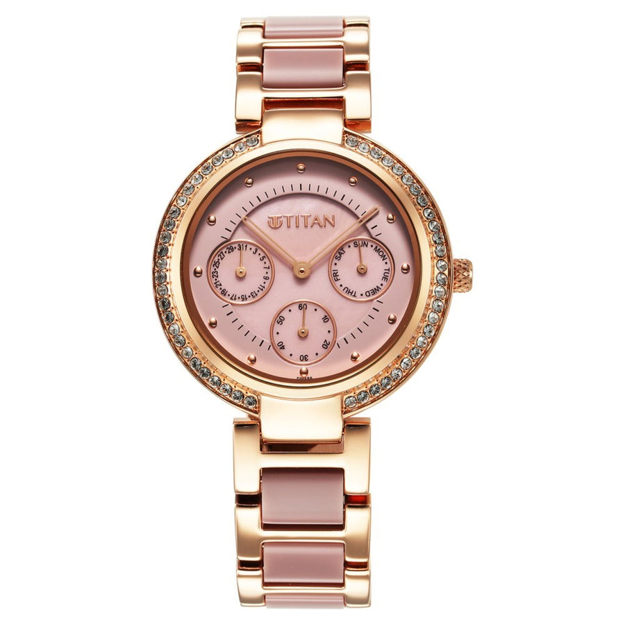 Titan Acetate GlAm Mother Of Pearl Multi Hybrid Strap watch for Women
