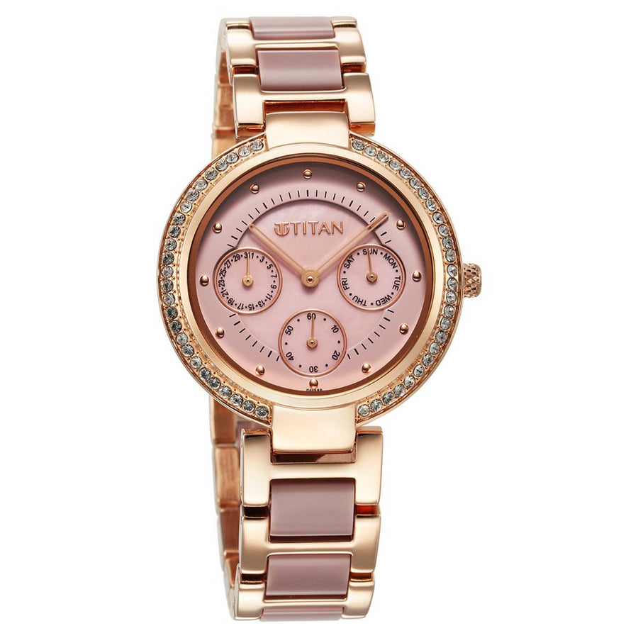 Titan Acetate GlAm Mother Of Pearl Multi Hybrid Strap watch for Women