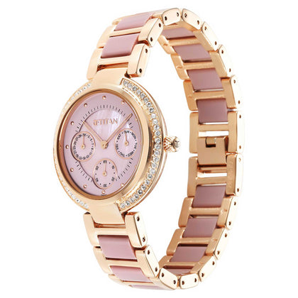 Titan Acetate GlAm Mother Of Pearl Multi Hybrid Strap watch for Women