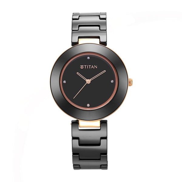 Titan Purple Ceramics Black Dial Analog Ceramic Strap watch for Women
