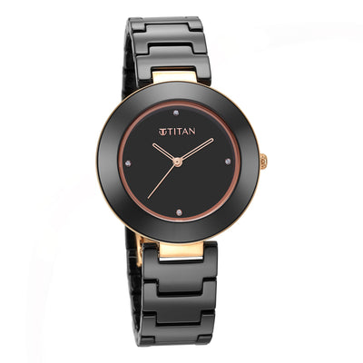 Titan Purple Ceramics Black Dial Analog Ceramic Strap watch for Women