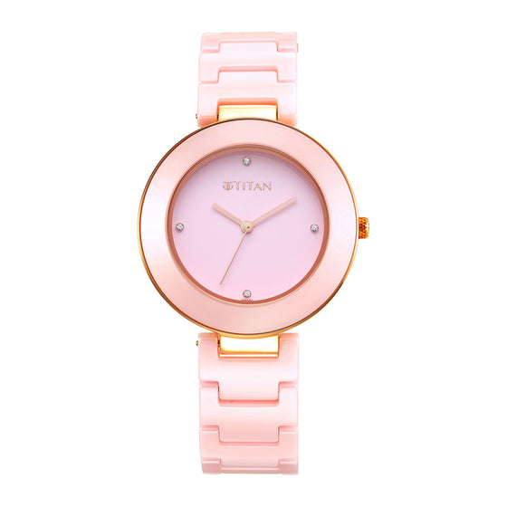 Titan Purple CeramicsPink Dial Analog Ceramic Strap watch for Women