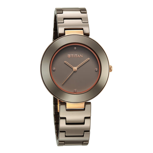 Titan Purple Ceramics Quartz Analog Brown Dial Ceramic Strap Watch for Women