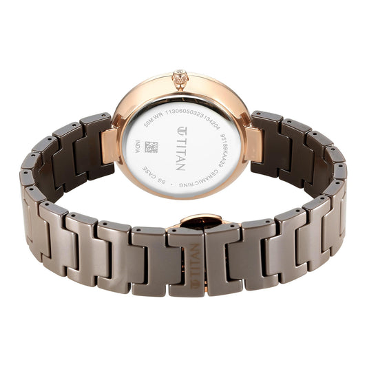 Titan Purple Ceramics Quartz Analog Brown Dial Ceramic Strap Watch for Women