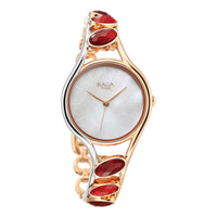 Titan Raga Mother of Pearl Dial Two Toned Metal Strap Analog Quartz Watch for Women