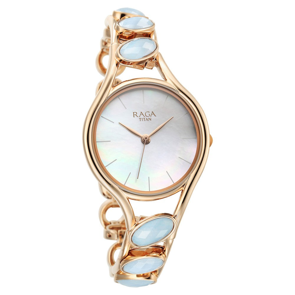 Titan Raga New You Quartz Analog Mother Of Pearl Dial Blue Chalcedony stone strap Watch for Women