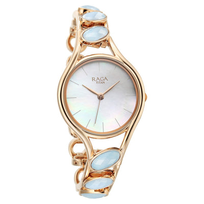 Titan Raga New You Quartz Analog Mother Of Pearl Dial Blue Chalcedony stone strap Watch for Women