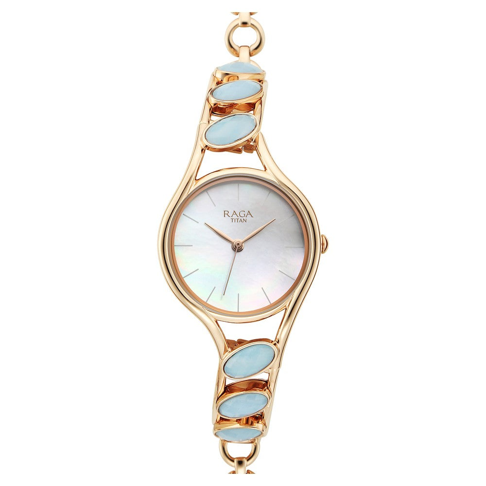 Titan Raga New You Quartz Analog Mother Of Pearl Dial Blue Chalcedony stone strap Watch for Women