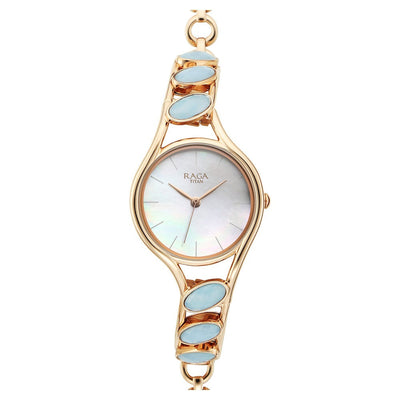 Titan Raga New You Quartz Analog Mother Of Pearl Dial Blue Chalcedony stone strap Watch for Women