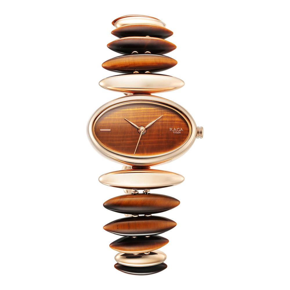Titan Raga Brown Dial Two Toned Hybrid Strap Analog Watch for Women
