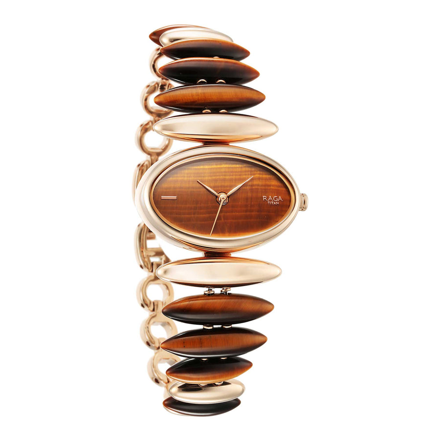 Titan Raga Brown Dial Two Toned Hybrid Strap Analog Watch for Women