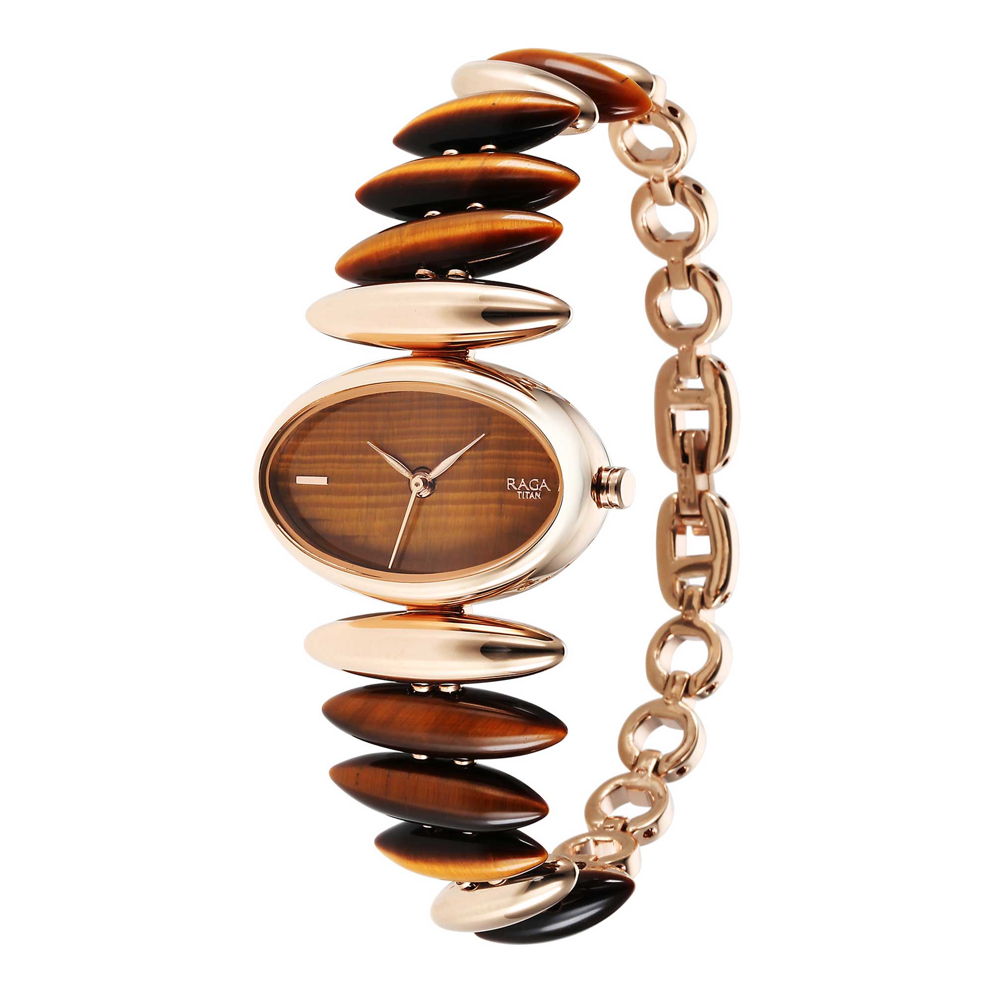 Titan Raga Brown Dial Two Toned Hybrid Strap Analog Watch for Women