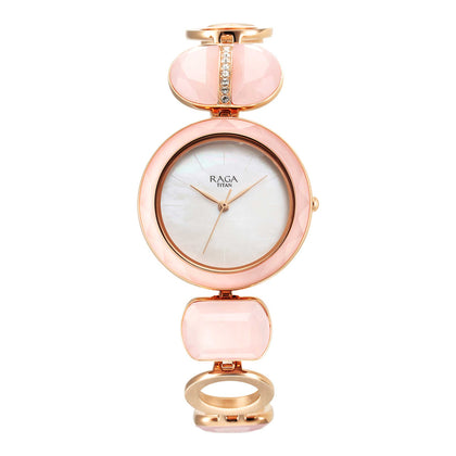 Titan Raga New You Quartz Analog Mother Of Pearl Dial Rose Quartz stone Strap Watch for Women