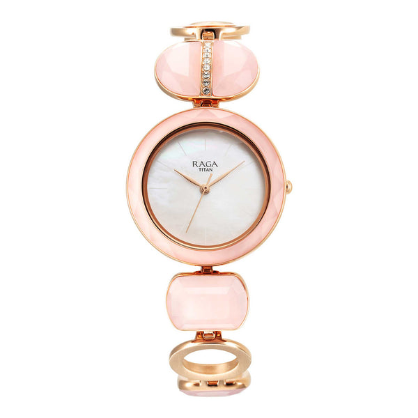 Titan Raga New You Quartz Analog Mother Of Pearl Dial Metal Strap Watch for Women