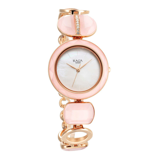 Titan Raga New You Quartz Analog Mother Of Pearl Dial Metal Strap Watch for Women