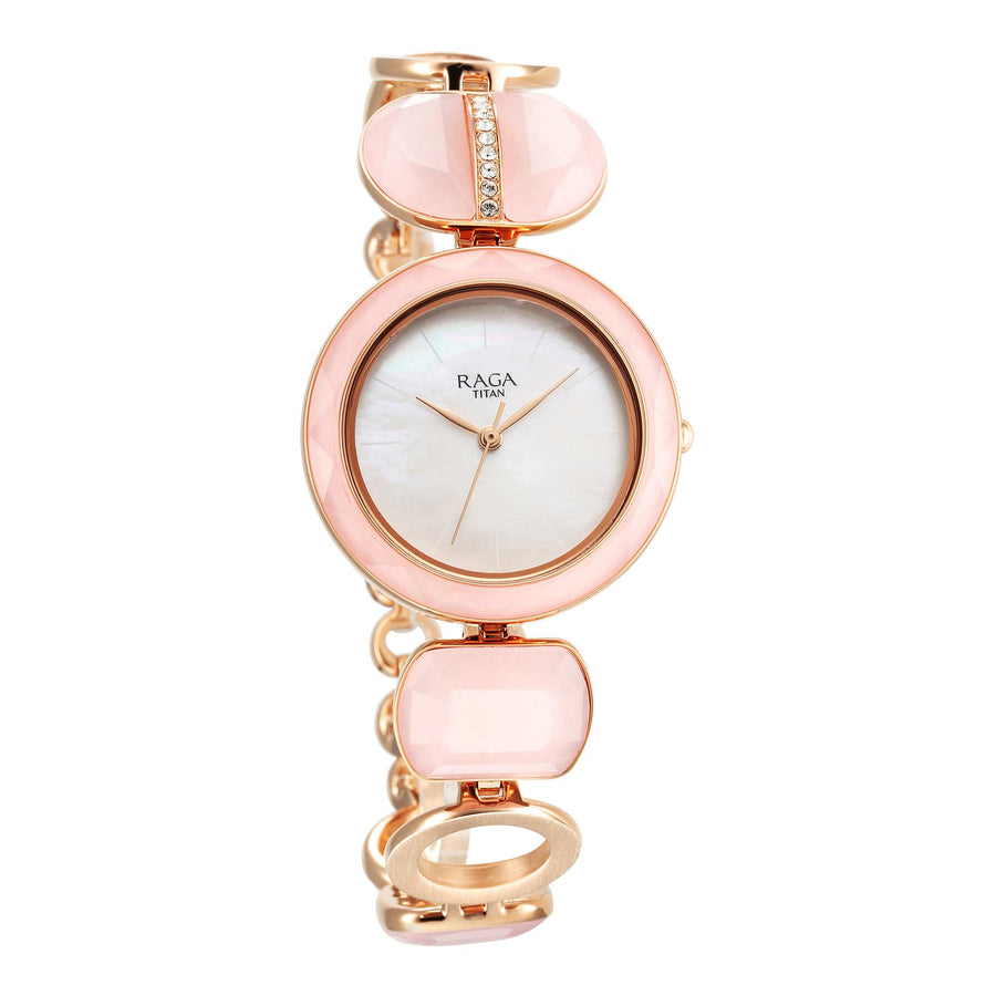Titan Raga New You Quartz Analog Mother Of Pearl Dial Metal Strap Watch for Women