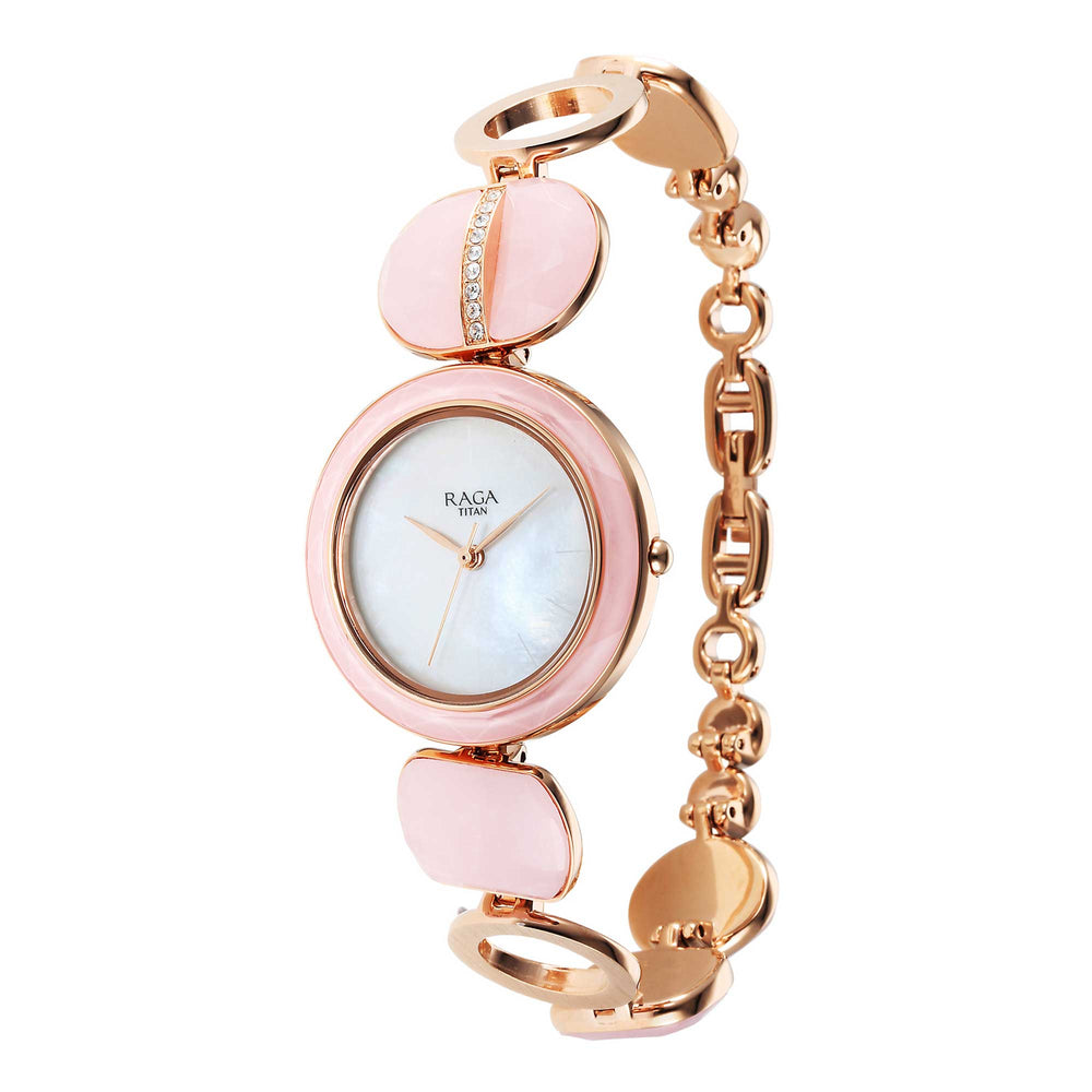 Titan Raga New You Quartz Analog Mother Of Pearl Dial Metal Strap Watch for Women