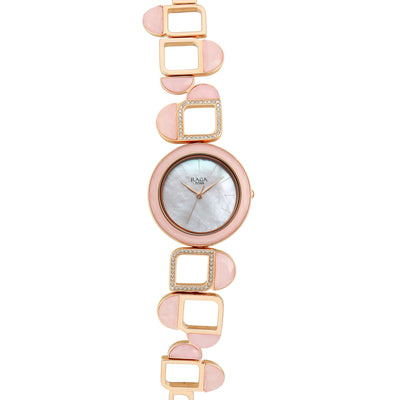 Titan Raga Mother Of Pearl Dial Rose Gold Metal Strap Analog Watch for Women