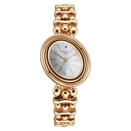 Titan Raga Glimmers Quartz Analog Mother of Pearl Dial Rose Gold Metal Strap Watch For Women