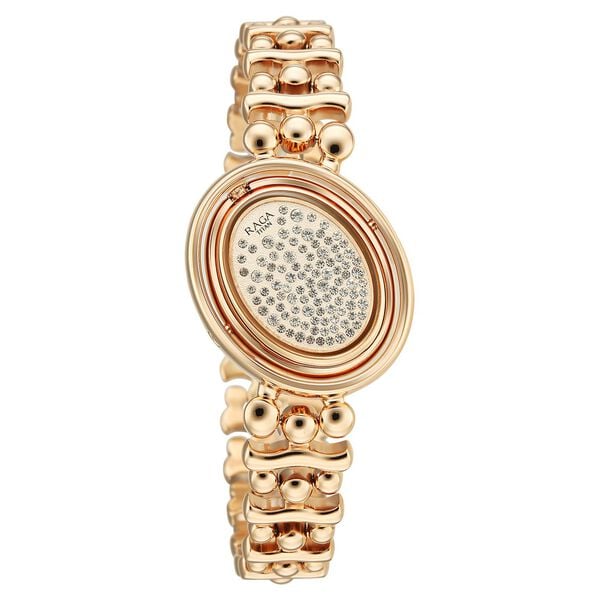 Titan Raga Glimmers Mother of Pearl Dial Rose Gold Metal Strap Analog Watch for Women