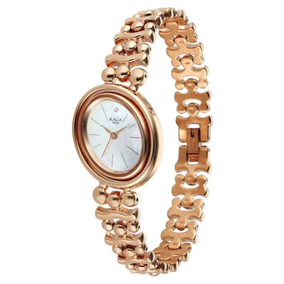 Titan Raga Glimmers Quartz Analog Mother of Pearl Dial Rose Gold Metal Strap Watch For Women