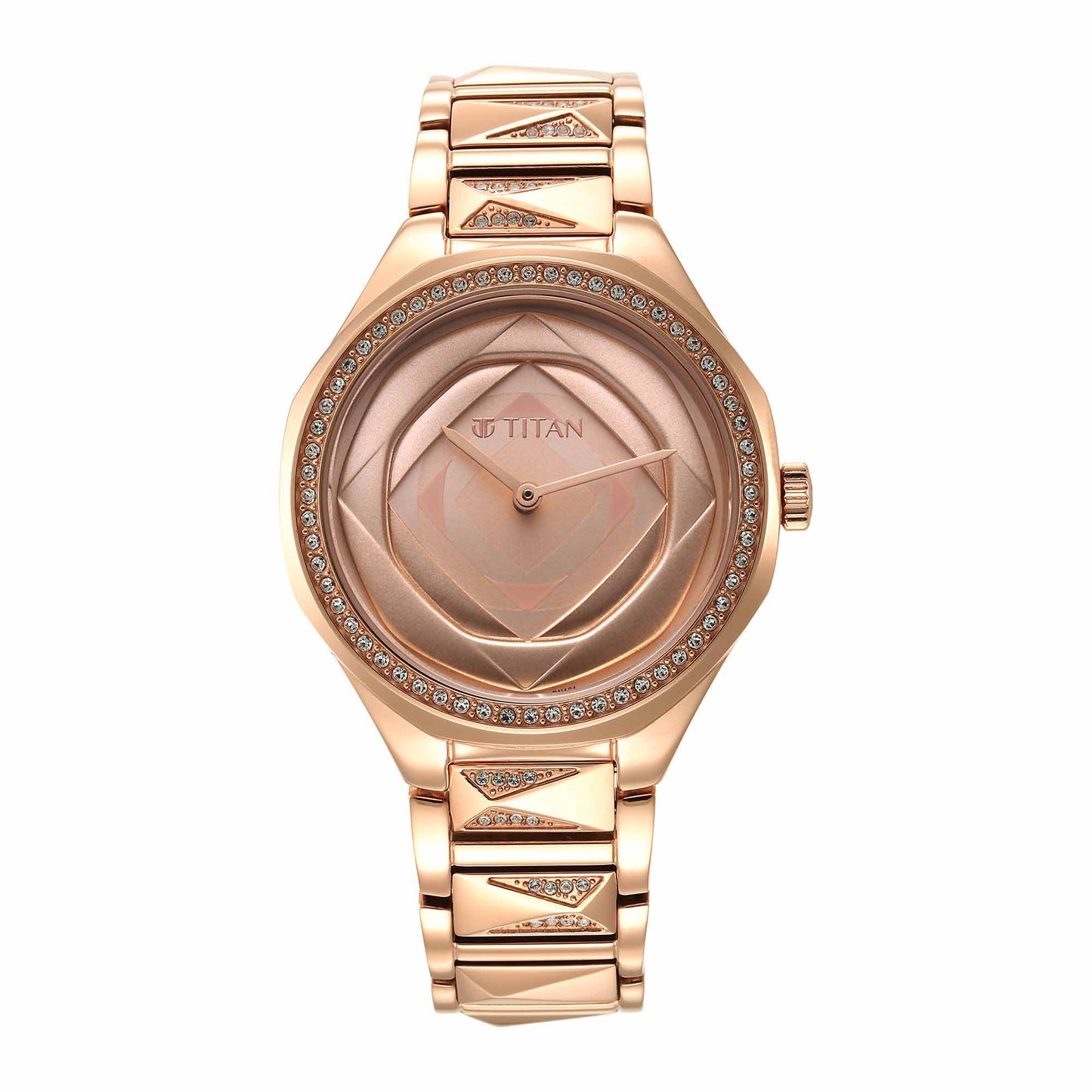 Titan Purple Glitz Rose Gold Dial Analog Stainless Steel Strap Watch for Women