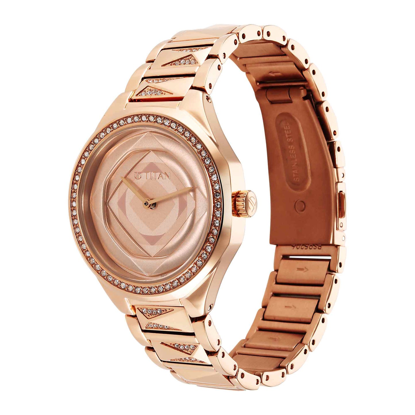 Titan Purple Glitz Rose Gold Dial Analog Stainless Steel Strap Watch for Women