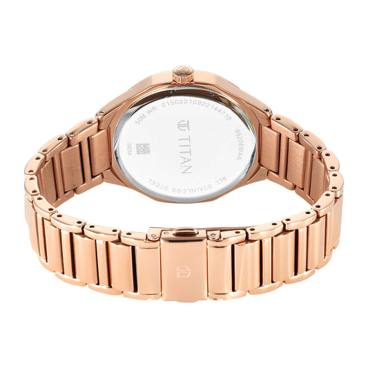 Titan Purple Glitz Rose Gold Dial Analog Stainless Steel Strap Watch for Women