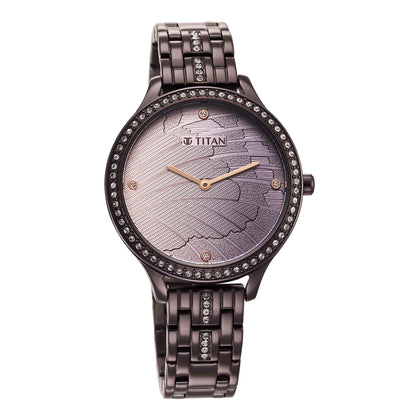 Titan Glitz Purple Dial Analog Stainless Steel Strap Watch for Women