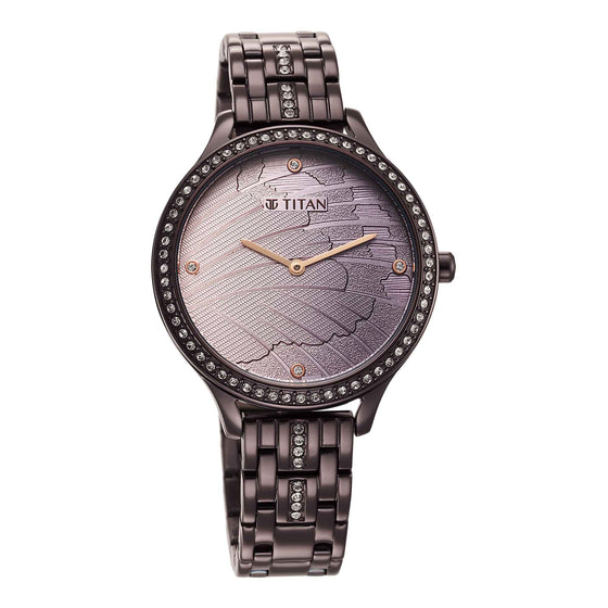 Titan Glitz Purple Dial Analog Stainless Steel Strap Watch for Women