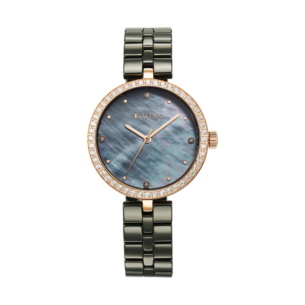 Titan Mother of Pearl Dial Green Ceramic Strap Analog Watch for Women