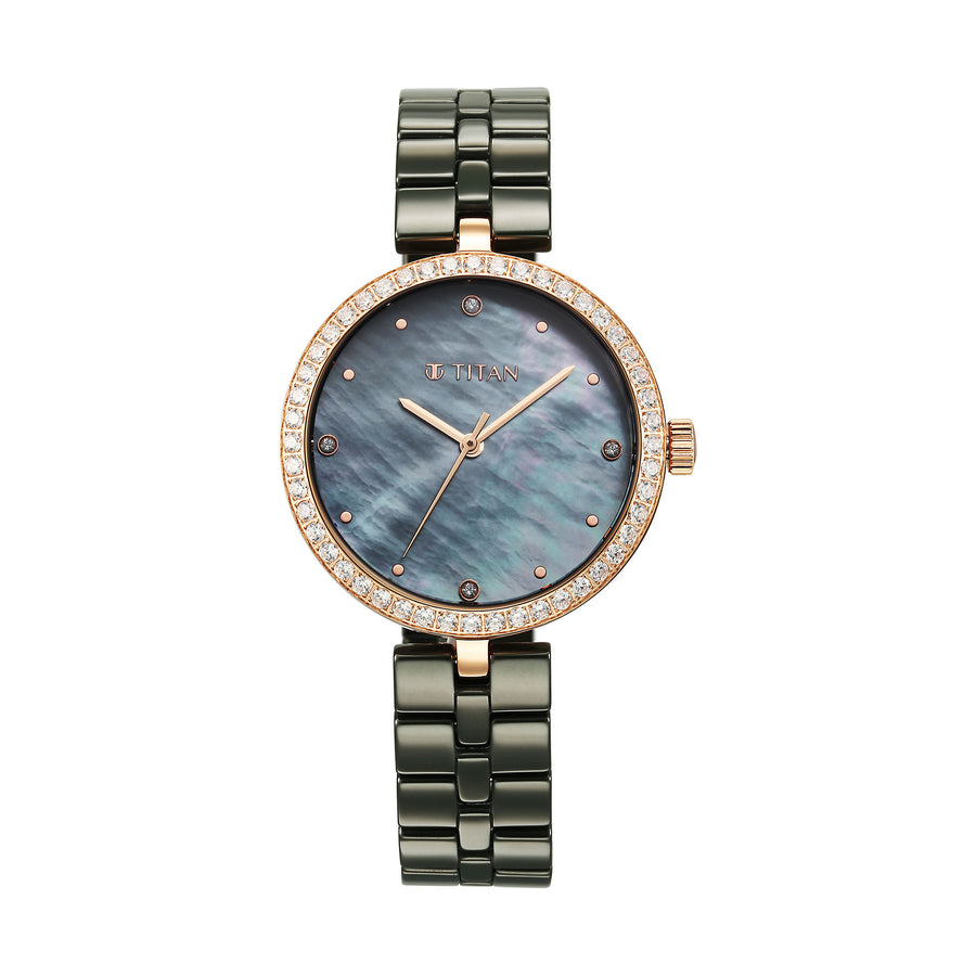 Titan Mother of Pearl Dial Green Ceramic Strap Analog Watch for Women
