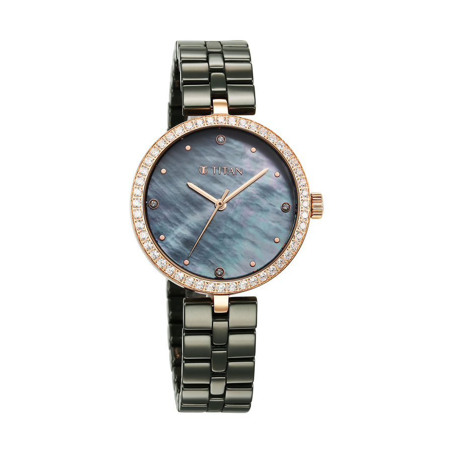 Titan Mother of Pearl Dial Green Ceramic Strap Analog Watch for Women