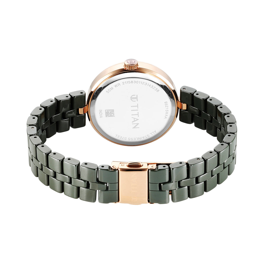 Titan Mother of Pearl Dial Green Ceramic Strap Analog Watch for Women