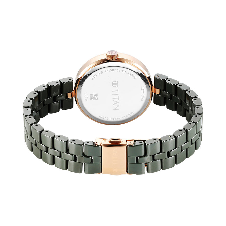 Titan Mother of Pearl Dial Green Ceramic Strap Analog Watch for Women