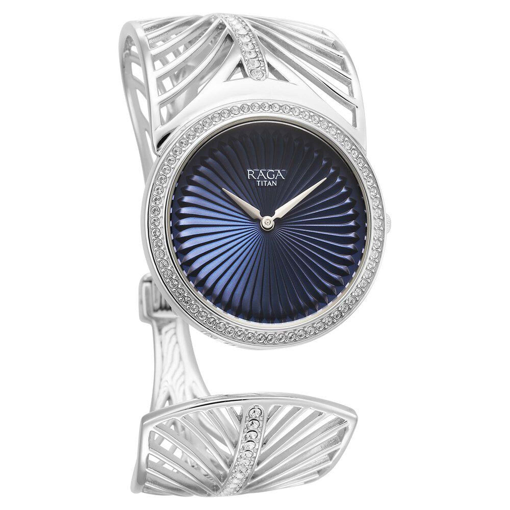 Titan Raga Blue Dial Sterling Silver Metal Strap Analog Watch for Women